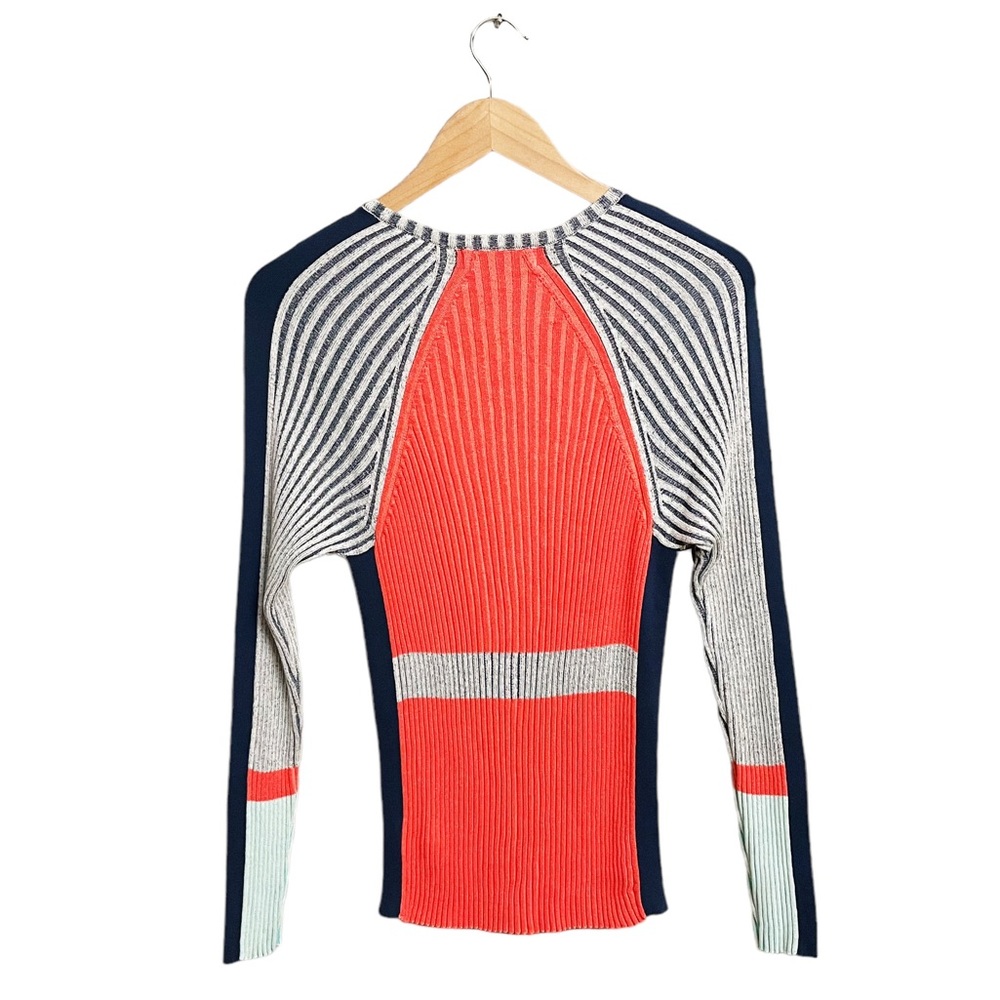 Colorblock Zip-Front Ribbed Jacket - Orange & Navy - Picture 3 of 6